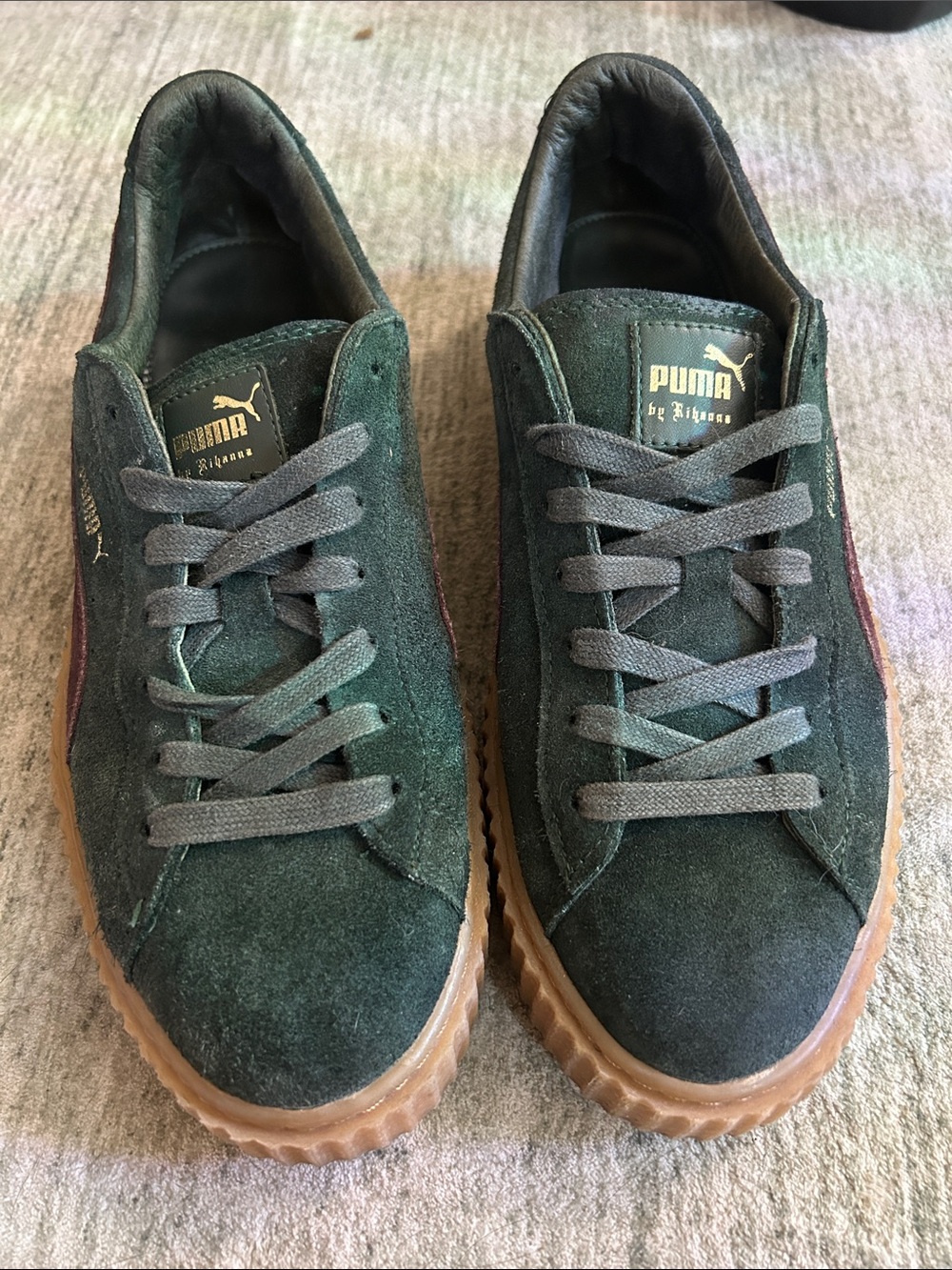 Puma Green Suede Platform Sneakers with Gum Sole